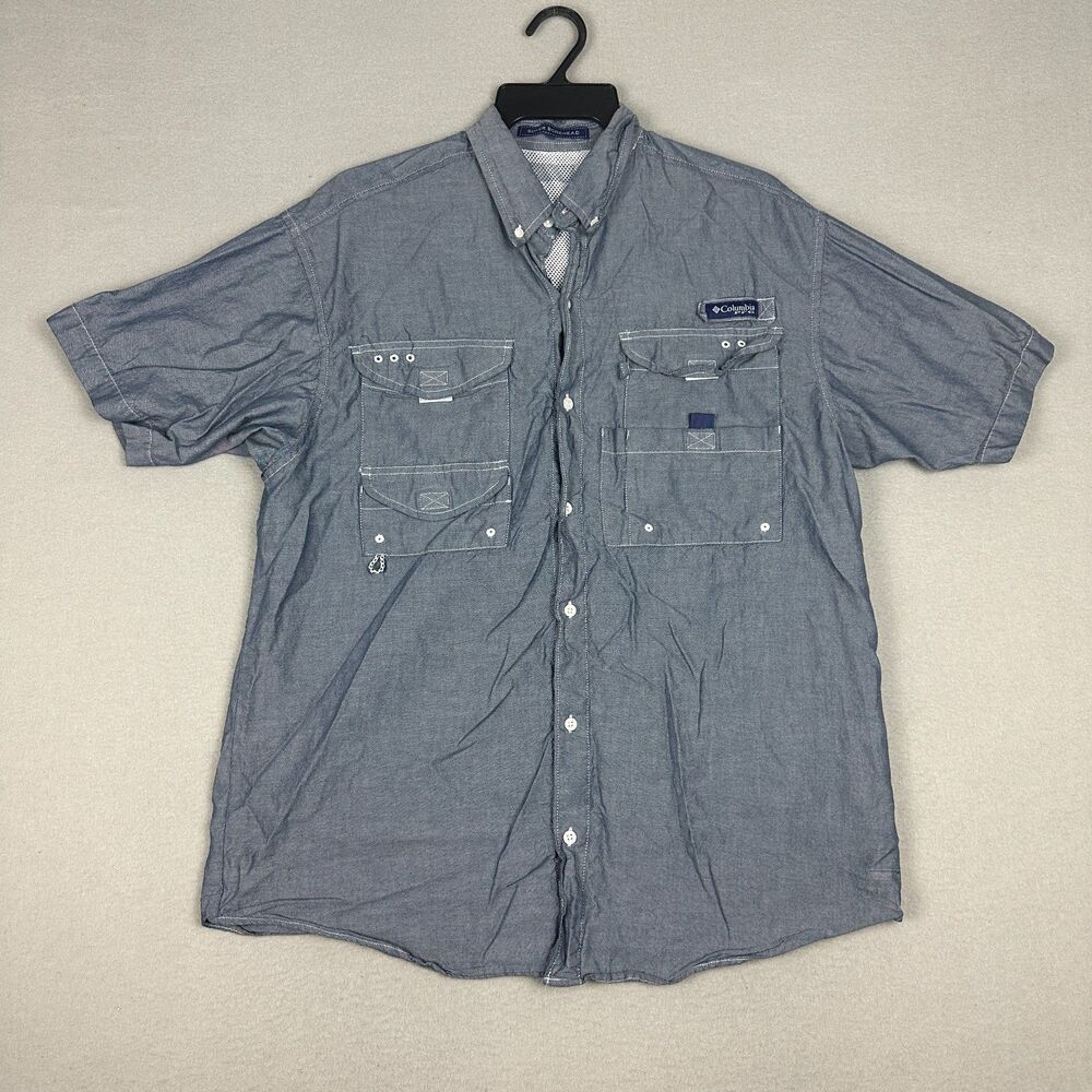 Columbia Mens Size L Super Bonehead Classic Short Sleeve Shirt Slate Blue FM7272